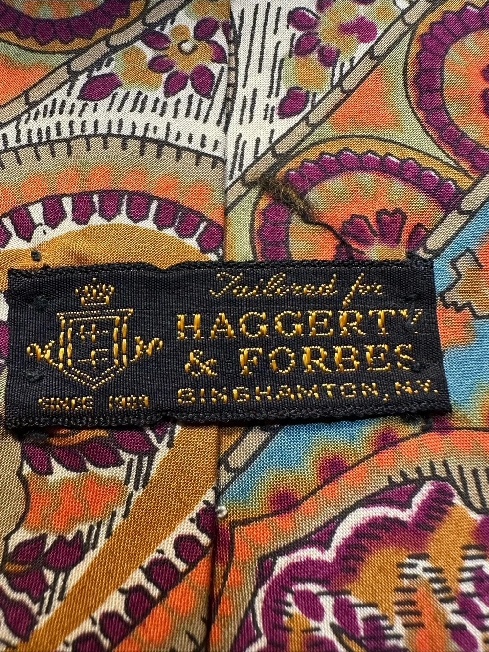Haggerty & Forbes Autum Colored Necklace Tie with Gold Floral Pin